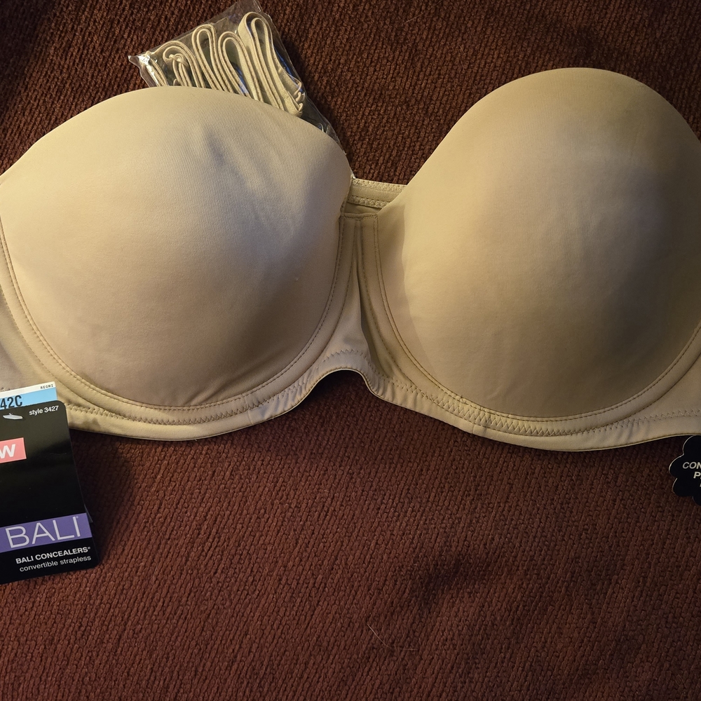 NWT Bali Concealers Convertible Strapless Beige Underwire Bra Size 42C